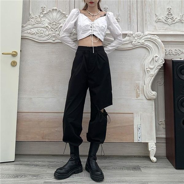 women's pants & capris black cool women cargo sport ankle-length trouser punk stretch waist drawstring shir one side hollow out rock ou, Black;white
women's pants & capris black cool women cargo sport ankle-length trouser punk stretch waist drawstring shir one side hollow out rock ou, Black;white