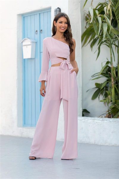 women's jumpsuits & rompers 2021 fashion pink jumpsuit single shoulder long sleeves pure color lace up zipper casual flare sleeve, Black;white
women's jumpsuits & rompers 2021 fashion pink jumpsuit single shoulder long sleeves pure color lace up zipper casual flare sleeve, Black;white