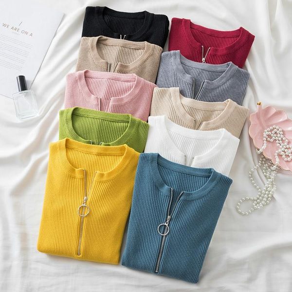 women's sweaters autumn o neck striped knitted zipper pullover long sleeve woman slim casual jumper soft pull femme 17112, White;black
women's sweaters autumn o neck striped knitted zipper pullover long sleeve woman slim casual jumper soft pull femme 17112, White;black
