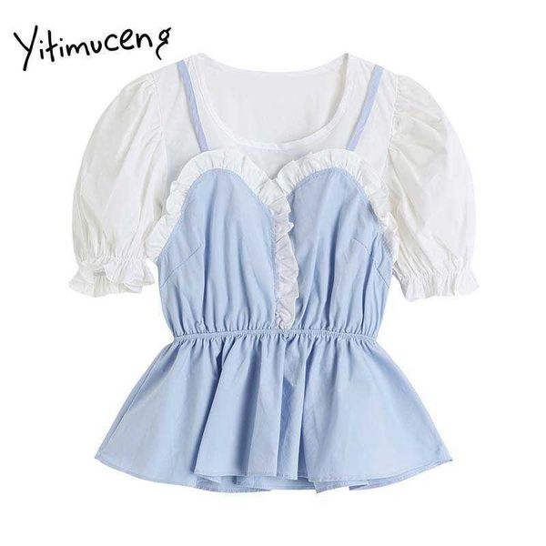 yitimuceng fake 2 pieces blouse women patchwork shirts flare sleeve blue summer korean fashion edible tree fungus 210601, White
yitimuceng fake 2 pieces blouse women patchwork shirts flare sleeve blue summer korean fashion edible tree fungus 210601, White