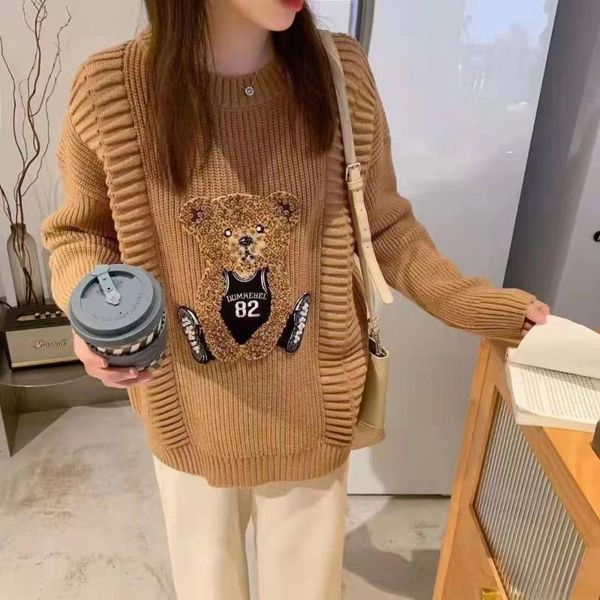 women's sweaters 2021 autumn winter tide heavy industry cute bear knit pullover women chic ins o-neck long sleeve loose mujer street kn, White;black
women's sweaters 2021 autumn winter tide heavy industry cute bear knit pullover women chic ins o-neck long sleeve loose mujer street kn, White;black