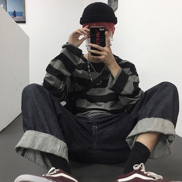 men's t-shirts harajuku t-shirt long sleeves oversized high street stripe vintage style all-match fashion clothes japanese streetwear, White;black
men's t-shirts harajuku t-shirt long sleeves oversized high street stripe vintage style all-match fashion clothes japanese streetwear, White;black