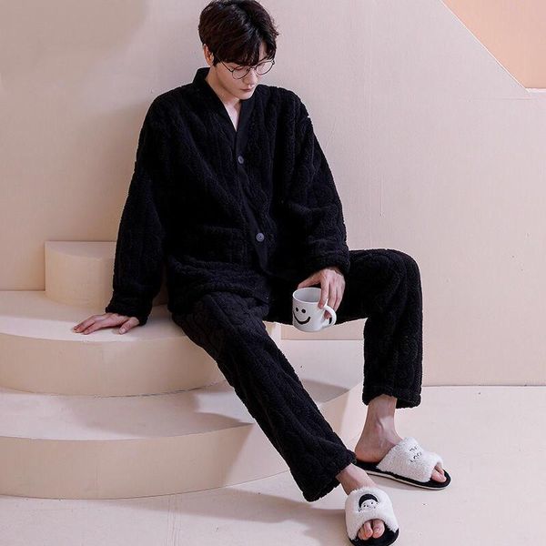 men's sleepwear 2 piece winter thicken warm flannel pajamas sets for men l-3xl plus size long sleeve loose male, Black;brown
men's sleepwear 2 piece winter thicken warm flannel pajamas sets for men l-3xl plus size long sleeve loose male, Black;brown