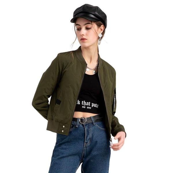 women's jackets 2021 spring and autumn fashion european american urban casual cotton jacket bomber women, Black;brown
women's jackets 2021 spring and autumn fashion european american urban casual cotton jacket bomber women, Black;brown