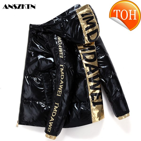 new white duck down anszktn jacket short letter silver shiny men's and women's hooded thick loose clothes, Black
new white duck down anszktn jacket short letter silver shiny men's and women's hooded thick loose clothes, Black