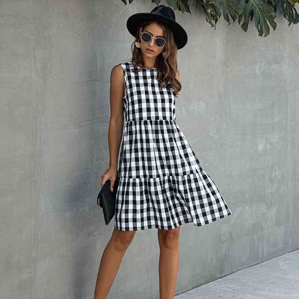 summer casual loose plaid print women dresses ruffled midi vacation sundress, Black;gray
summer casual loose plaid print women dresses ruffled midi vacation sundress, Black;gray