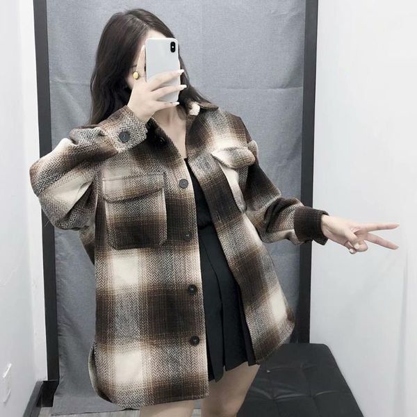 women's t-shirt loose tshirt grinding wool shirt women cardigan female jacket long sleeve coat pockets autumn plaid, White
women's t-shirt loose tshirt grinding wool shirt women cardigan female jacket long sleeve coat pockets autumn plaid, White