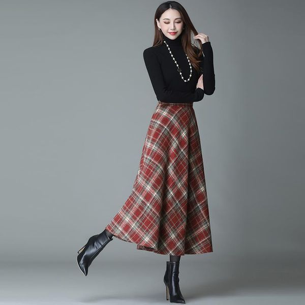 skirts woolen women skirt autumn red and blue plaid a line big swing pocket elastic waist clothes, Black
skirts woolen women skirt autumn red and blue plaid a line big swing pocket elastic waist clothes, Black