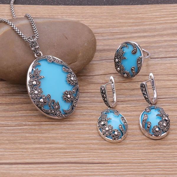 earrings & necklace sellsets antique silver color individuality flower jewelry big blue resin and black crystal sets for women party gifts
earrings & necklace sellsets antique silver color individuality flower jewelry big blue resin and black crystal sets for women party gifts