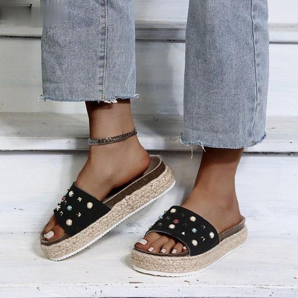 women's slippers fashionable and versatile simple vamp rhinestones rivets embellishment trendy shoes 2021, Black
women's slippers fashionable and versatile simple vamp rhinestones rivets embellishment trendy shoes 2021, Black