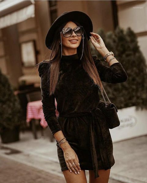 fashion women velvet puff sleeve dress solid turtleneck sashes fold dresses female autumn winter streetwear lady vestidos t2064 casual, Black;gray
fashion women velvet puff sleeve dress solid turtleneck sashes fold dresses female autumn winter streetwear lady vestidos t2064 casual, Black;gray