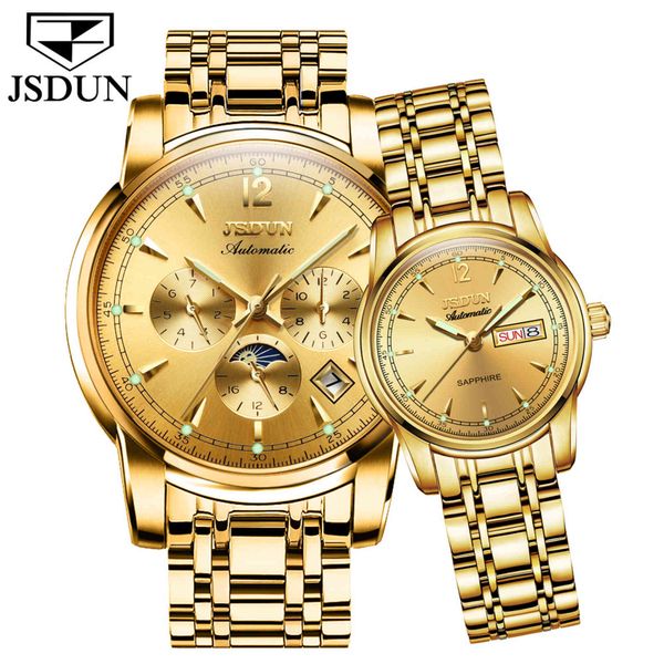 jsdun 2021 men's couple automatic mechanical luxury brand waterproof men and women sports gold watch, Slivery;brown
jsdun 2021 men's couple automatic mechanical luxury brand waterproof men and women sports gold watch, Slivery;brown