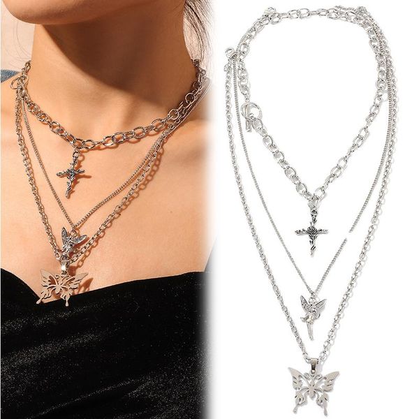 pendant necklaces 1set vintage multi-layer angel cross butterfly for women girls hip hop punk layered necklace fashion jewelry gifts, Silver
pendant necklaces 1set vintage multi-layer angel cross butterfly for women girls hip hop punk layered necklace fashion jewelry gifts, Silver