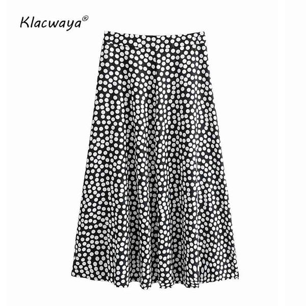women chic fashion polka dots print midi skirt vintage elastic waist with lining female skirts faldas mujer 210521, Black 
women chic fashion polka dots print midi skirt vintage elastic waist with lining female skirts faldas mujer 210521, Black