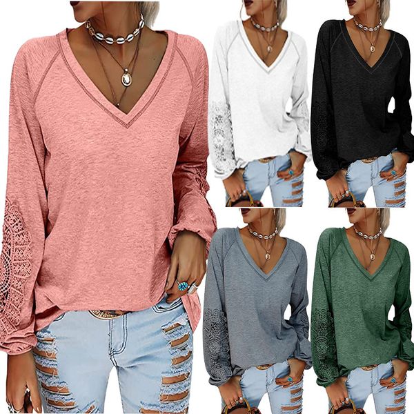 kou chu's new 2021 autumn winter solid color pullover v-neck splicing lace lantern sve t-shirt, White
kou chu's new 2021 autumn winter solid color pullover v-neck splicing lace lantern sve t-shirt, White