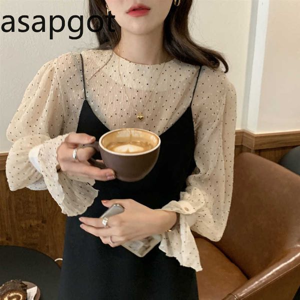 korean elegant polka dot puff sleeve blouse women long sleeve shirts black spaghetti straps dress short two piece set spring 210610, White
korean elegant polka dot puff sleeve blouse women long sleeve shirts black spaghetti straps dress short two piece set spring 210610, White