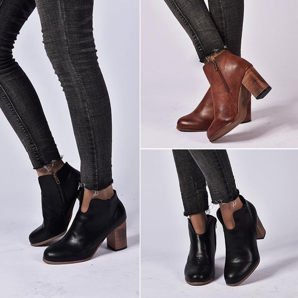 boots pure color retro women's thick-heeled leather waterproof non-slip simple pointed side zipper design high-heeled ankle shoe, Black
boots pure color retro women's thick-heeled leather waterproof non-slip simple pointed side zipper design high-heeled ankle shoe, Black