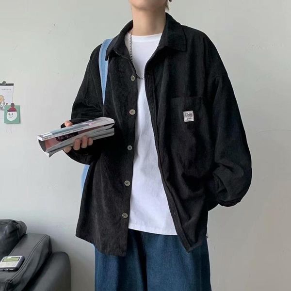 men's casual shirts corduroy vintage long sleeve woman korean solid color shirt fashion oversize loose coats autumn streetwears, White;black
men's casual shirts corduroy vintage long sleeve woman korean solid color shirt fashion oversize loose coats autumn streetwears, White;black