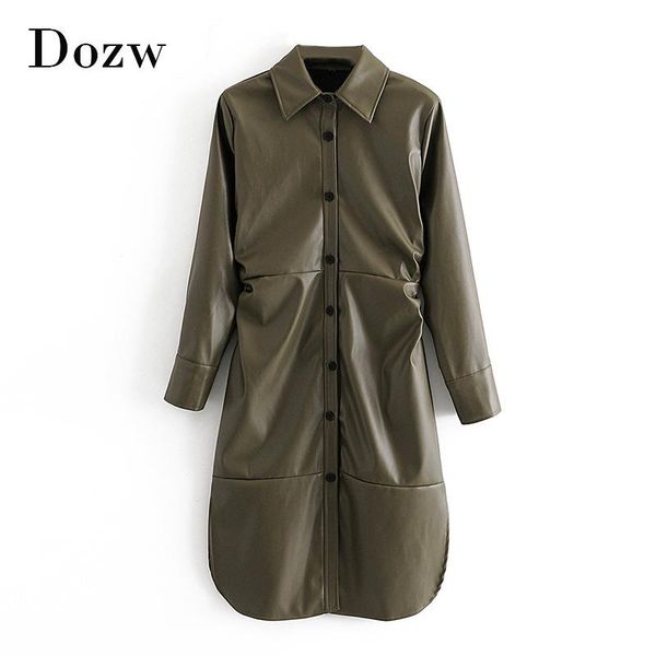 army green color shirt dress women long sleeve pu leather pleated split office knee length autumn spring casual dresses, Black;gray
army green color shirt dress women long sleeve pu leather pleated split office knee length autumn spring casual dresses, Black;gray