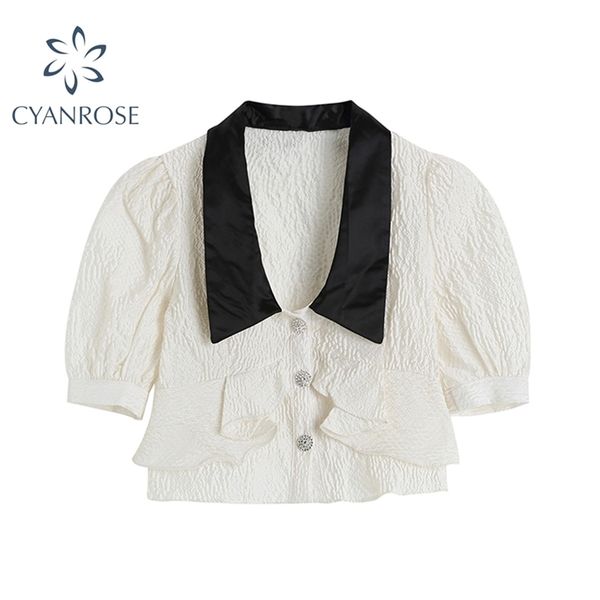 korean style ruffle design women shirts summer fashion turn down collar patchwork puff short sleeve office lady shirt 210515, White
korean style ruffle design women shirts summer fashion turn down collar patchwork puff short sleeve office lady shirt 210515, White