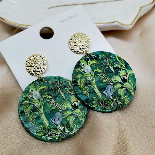 dangle & chandelier fashion embossed print big round acrylic drop earrings exaggerated jewelry green rainforest plant animal tree leaves ear, Silver
dangle & chandelier fashion embossed print big round acrylic drop earrings exaggerated jewelry green rainforest plant animal tree leaves ear, Silver