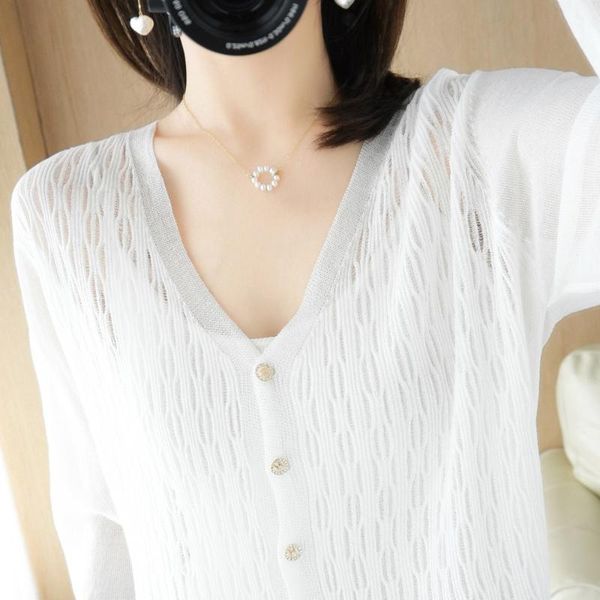 spring and summer female ice silk short hollow knit small cardigan loose v-neck women's knits & tees, White
spring and summer female ice silk short hollow knit small cardigan loose v-neck women's knits & tees, White