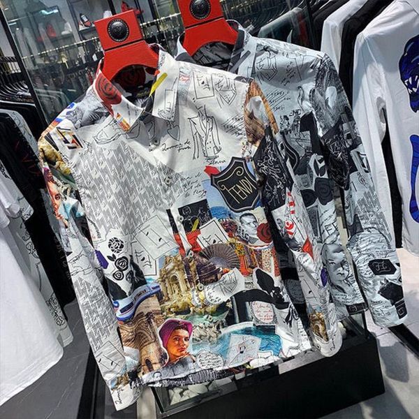 men's casual shirts european trendy 2021 autumn style fashion brand personality printing slim long-sleeved shirt men, White;black
men's casual shirts european trendy 2021 autumn style fashion brand personality printing slim long-sleeved shirt men, White;black