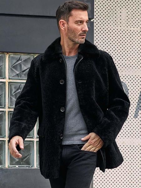 mens sheepskin shearling jacket long winter coat black leather overcoat warm fur outwear men's & faux
mens sheepskin shearling jacket long winter coat black leather overcoat warm fur outwear men's & faux