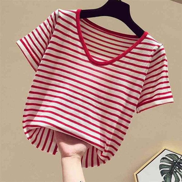 fashion v collar stripe sweater bottoming shirt women's loose thin pullover summer ice silk short sleeve 210507, White;black
fashion v collar stripe sweater bottoming shirt women's loose thin pullover summer ice silk short sleeve 210507, White;black