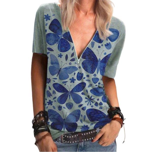 summer fashion women's t-shirt elegant butterfly print female short sleeve v-neck zipper lady casual, White
summer fashion women's t-shirt elegant butterfly print female short sleeve v-neck zipper lady casual, White