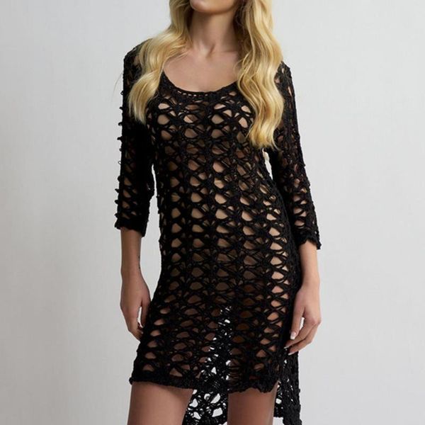 women's swimwear summer ladies beach dress hollow out knitted women 3/4 sleeve see through bikini cover up beachwear stylish swimwears, White;black
women's swimwear summer ladies beach dress hollow out knitted women 3/4 sleeve see through bikini cover up beachwear stylish swimwears, White;black