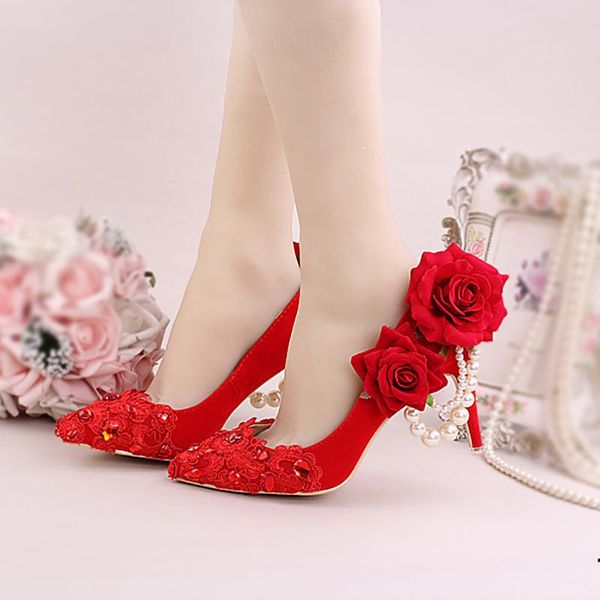 7cm high heels wedding shoes red crystal women pumps pearl chain rose floral stiletto bridal gift lace party ladies dress, Black
7cm high heels wedding shoes red crystal women pumps pearl chain rose floral stiletto bridal gift lace party ladies dress, Black