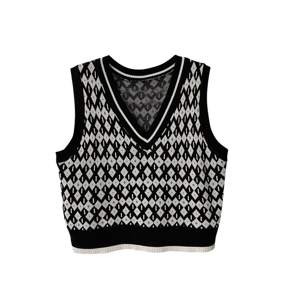 women vest sweater v neck knitted pullover sleeveless spring autumn m0486 210514, Black;white
women vest sweater v neck knitted pullover sleeveless spring autumn m0486 210514, Black;white