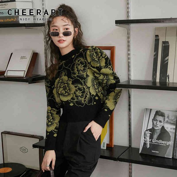 puff sleeve cropped sweater women black floral print pullover knitted ladies jumpers winter korean fashion clothing 210427, White;black
puff sleeve cropped sweater women black floral print pullover knitted ladies jumpers winter korean fashion clothing 210427, White;black