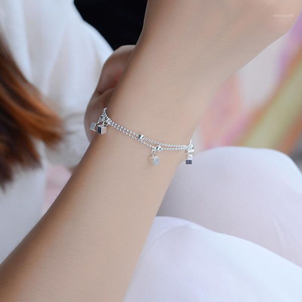 link, chain korea charm double square bracelets&anklets for women silver color romantic mini bead valentine's day jewelry gift1, Black
link, chain korea charm double square bracelets&anklets for women silver color romantic mini bead valentine's day jewelry gift1, Black