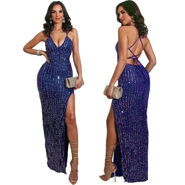 casual dresses summer fashion women's pure color halter strap split sequin nightclub party dress, Black;gray
casual dresses summer fashion women's pure color halter strap split sequin nightclub party dress, Black;gray