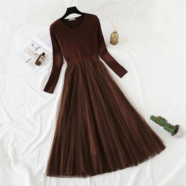 casual dresses autumn winter women dress vintage mesh patchwork bottoming sweater 0-neck knitted elegant a-line vestidos, Black;gray
casual dresses autumn winter women dress vintage mesh patchwork bottoming sweater 0-neck knitted elegant a-line vestidos, Black;gray
