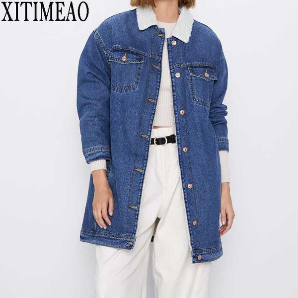za winter denim jacket for women thick lamb wool warm mid-long cotton-padded clothes casual windbreaker jean outerwear 210602, Black;brown
za winter denim jacket for women thick lamb wool warm mid-long cotton-padded clothes casual windbreaker jean outerwear 210602, Black;brown