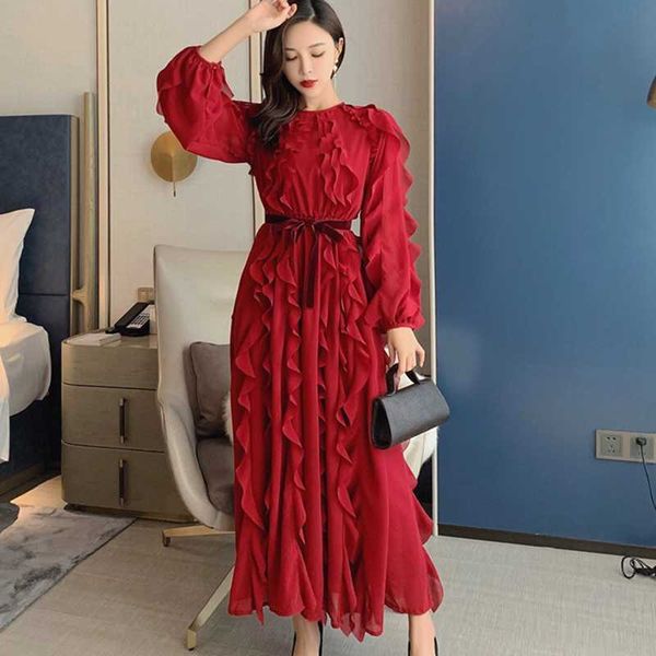 autumn runway ruffles dress women o-neck long sleeve high waist chiffon female elegant party with belt 210529, Black;gray
autumn runway ruffles dress women o-neck long sleeve high waist chiffon female elegant party with belt 210529, Black;gray