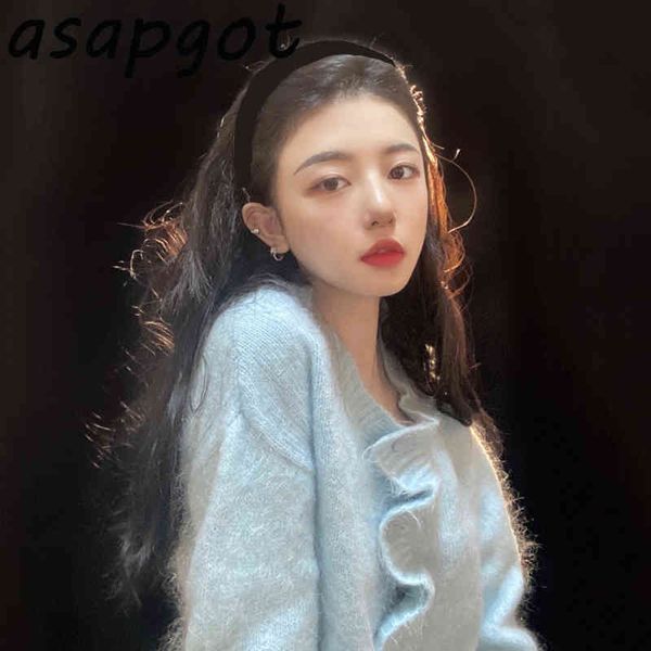 temperament gentle girls v neck blue knitted cardigan jacket autumn winter fashion chic korean solid ruffles sweaters pull 210429, White
temperament gentle girls v neck blue knitted cardigan jacket autumn winter fashion chic korean solid ruffles sweaters pull 210429, White