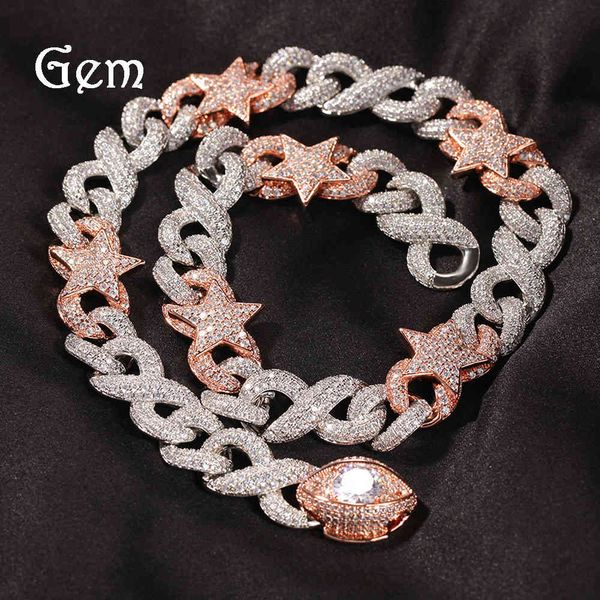 18k row diamond zircon jewelry hip hop two-color five pointed star eye buckle cuban chain necklace copper set exaggerated clavicle, Black
18k row diamond zircon jewelry hip hop two-color five pointed star eye buckle cuban chain necklace copper set exaggerated clavicle, Black