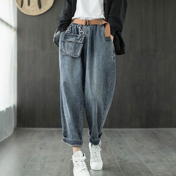 johnature women full length denim harem pants autumn loose leisure pocket elastic waist all-match cotton women jeans 210521, Blue
johnature women full length denim harem pants autumn loose leisure pocket elastic waist all-match cotton women jeans 210521, Blue