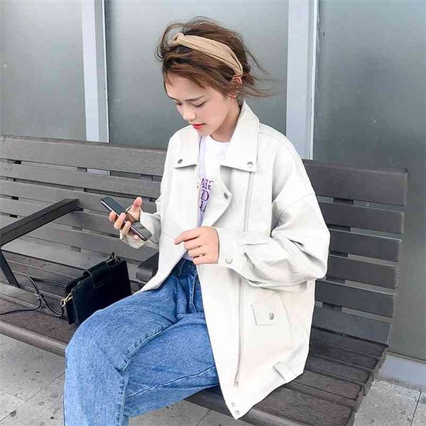 women streetwear loose zipper black pu faux soft leather jacket casual female motorcycle biker turn down collar coat 210430
women streetwear loose zipper black pu faux soft leather jacket casual female motorcycle biker turn down collar coat 210430
