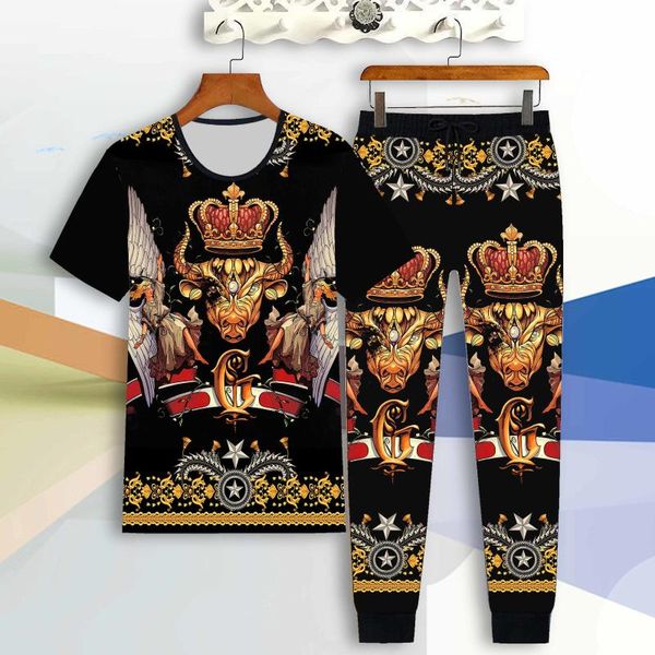 men's tracksuits sportswear suit male 3d bull head short-sleeved casual slim t-shirt trousers 2-piece set tiger print pants, Gray
men's tracksuits sportswear suit male 3d bull head short-sleeved casual slim t-shirt trousers 2-piece set tiger print pants, Gray