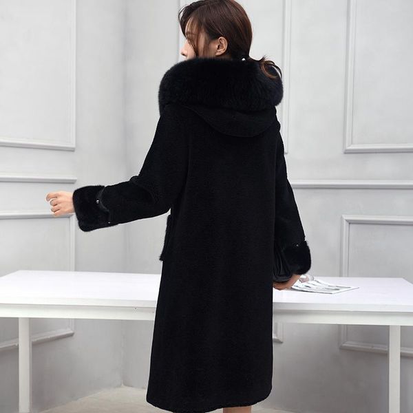 women's fur & faux vintage real coat mink female hooded sheep shearing jacket women clothes korean elegant wool hiver lw2606 i5gg, Black
women's fur & faux vintage real coat mink female hooded sheep shearing jacket women clothes korean elegant wool hiver lw2606 i5gg, Black