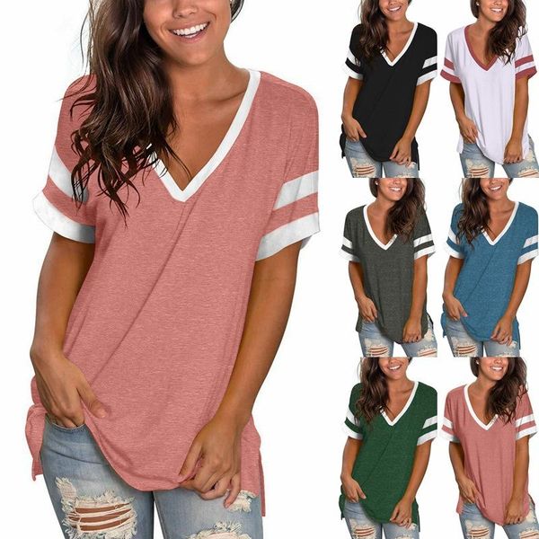 women's t-shirt 2021 summer short-sleeved loose casual solid stitching v-neck all-match street women, White
women's t-shirt 2021 summer short-sleeved loose casual solid stitching v-neck all-match street women, White