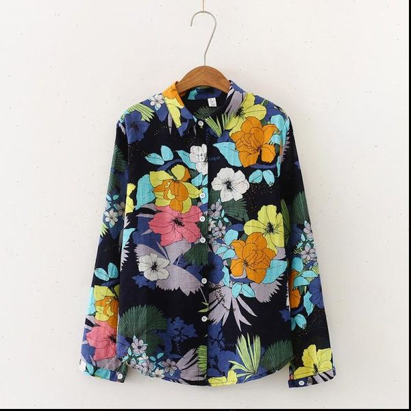 women blouses shirt vintage cartoon flower print turn down collar loose single breasted long sleeve shirts drop, White
women blouses shirt vintage cartoon flower print turn down collar loose single breasted long sleeve shirts drop, White