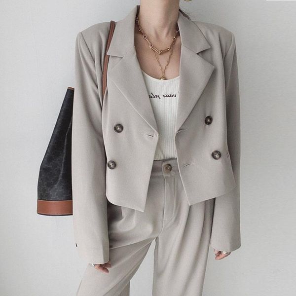 women's suits & blazers korean style loose casual short for women simple solid double breasted autumn 2021 suit coat office lady, White;black
women's suits & blazers korean style loose casual short for women simple solid double breasted autumn 2021 suit coat office lady, White;black