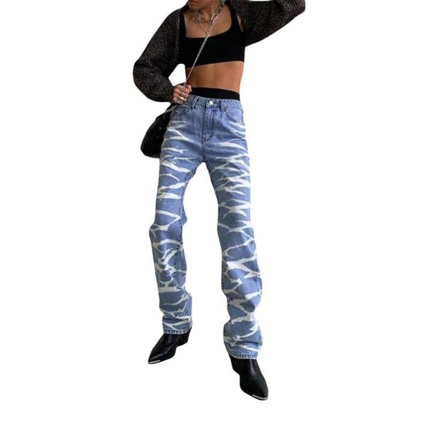 women's jeans 2021 women streetwear fashion stripe printed straight-leg high waist casual long denim pants, Blue
women's jeans 2021 women streetwear fashion stripe printed straight-leg high waist casual long denim pants, Blue
