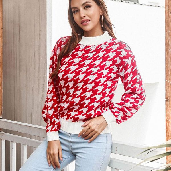 women's sweaters loose houndstooth knitted sweater o neck long sleeve knit pullovers female jumper 2021 cusual clothes for winter, White;black
women's sweaters loose houndstooth knitted sweater o neck long sleeve knit pullovers female jumper 2021 cusual clothes for winter, White;black